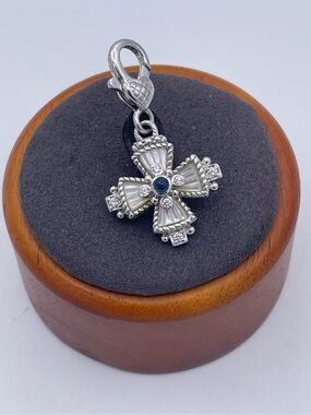 Judith Ripka Sterling Silver 925 Maltese Cross Charm Pendant Blue Sapphire & CZ